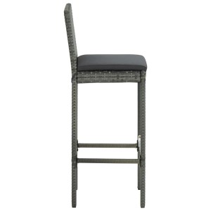 Grauer vidaXL Gartenbar-Hocker aus Rattan mit anthrazitfarbenem Kissen, Seitenansicht.