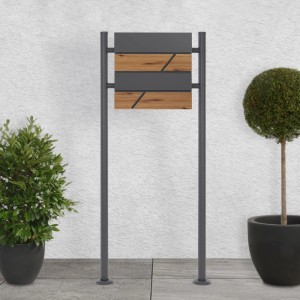 ML-Design Standbriefkasten in Anthrazit mit Holzoptik und Zeitungsfach, inklusive 120 cm Pfosten.