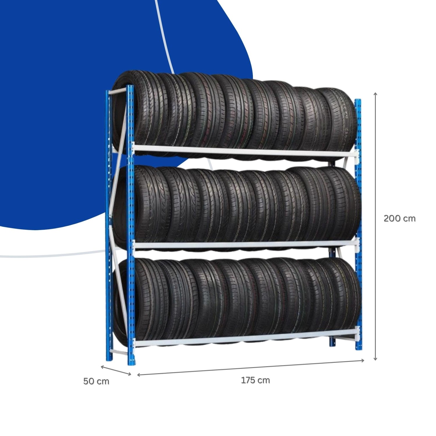 PROREGAL Reifenregal Maximus Pro mit 3 Ebenen, lichtblau-lichtgrau, zur Reifenlagerung.
