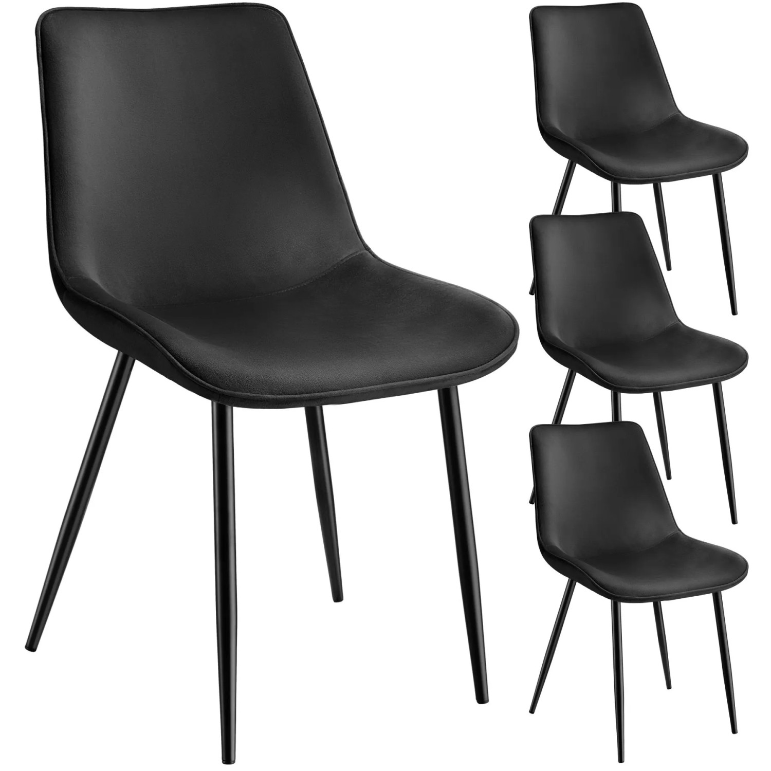 Tectake Set Stuhl Monroe Gepolstert  In Samtoptik Ergonomische Sitzschale 4Er Set 59 x 48 x 82 50 cm Schwarz