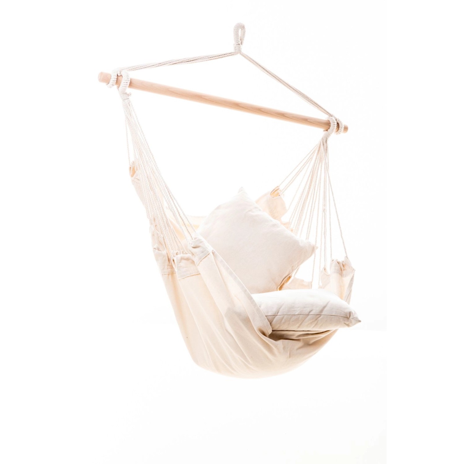 Jet-Line Hängesitz Relax IV in Beige mit Holzaufhängung und Zwei Kissen