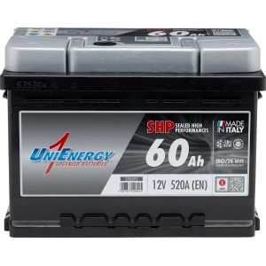 UniEnergy Autobatterie 60 Ah, wartungsfreie Starterbatterie für PKW.