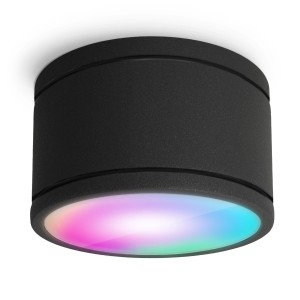 Schwarzer LED Spot IP44 mit RGB CCT Lampe für Bad & Außen, smarte Steuerung.