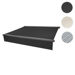 Anthrazitgraue MCW Kassettenmarkise 5x3m mit Volant. Markise für Terrasse und Balkon.