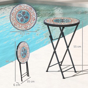 Outsunny Gartentisch, mehrfarbig mit Mosaikmuster, klappbar, 35,5x55cm.
