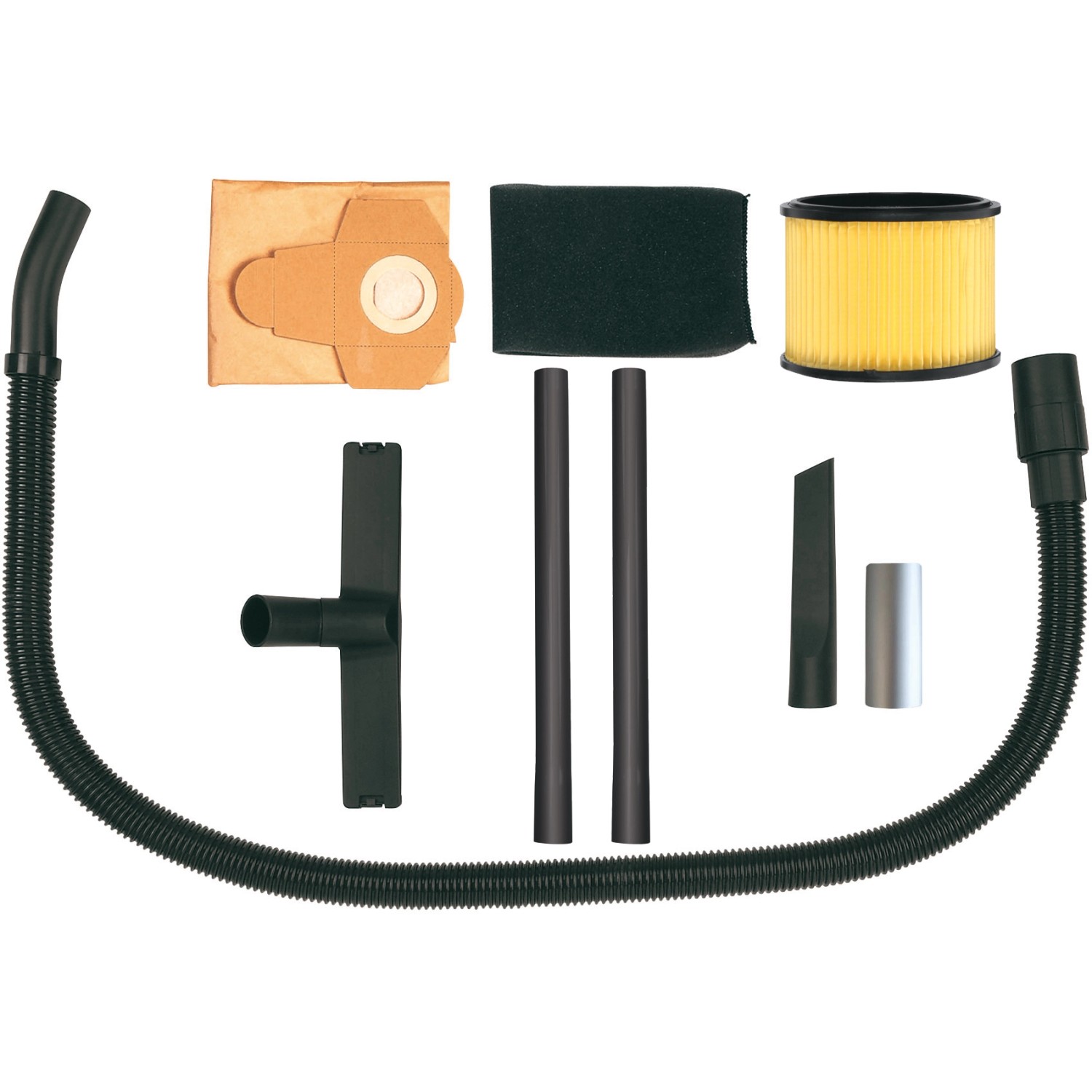 Zubehör für Einhell Nass-Trockensauger TC-VC 1825: Düsen, Filter, Saugrohre und Schlauch.