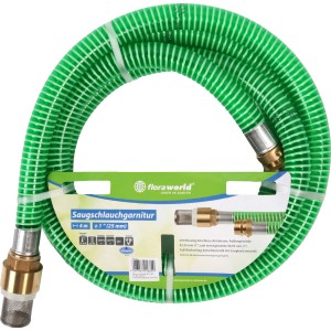 Floraworld Saugschlauchgarnitur, 4 m, grün, mit Messing-Anschluss und Saugkorb.