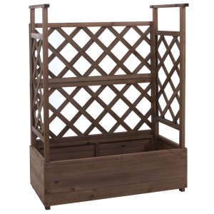 Braunes Holz Hochbeet mit Rankgitter für Kletterpflanzen, 114x85x44cm.