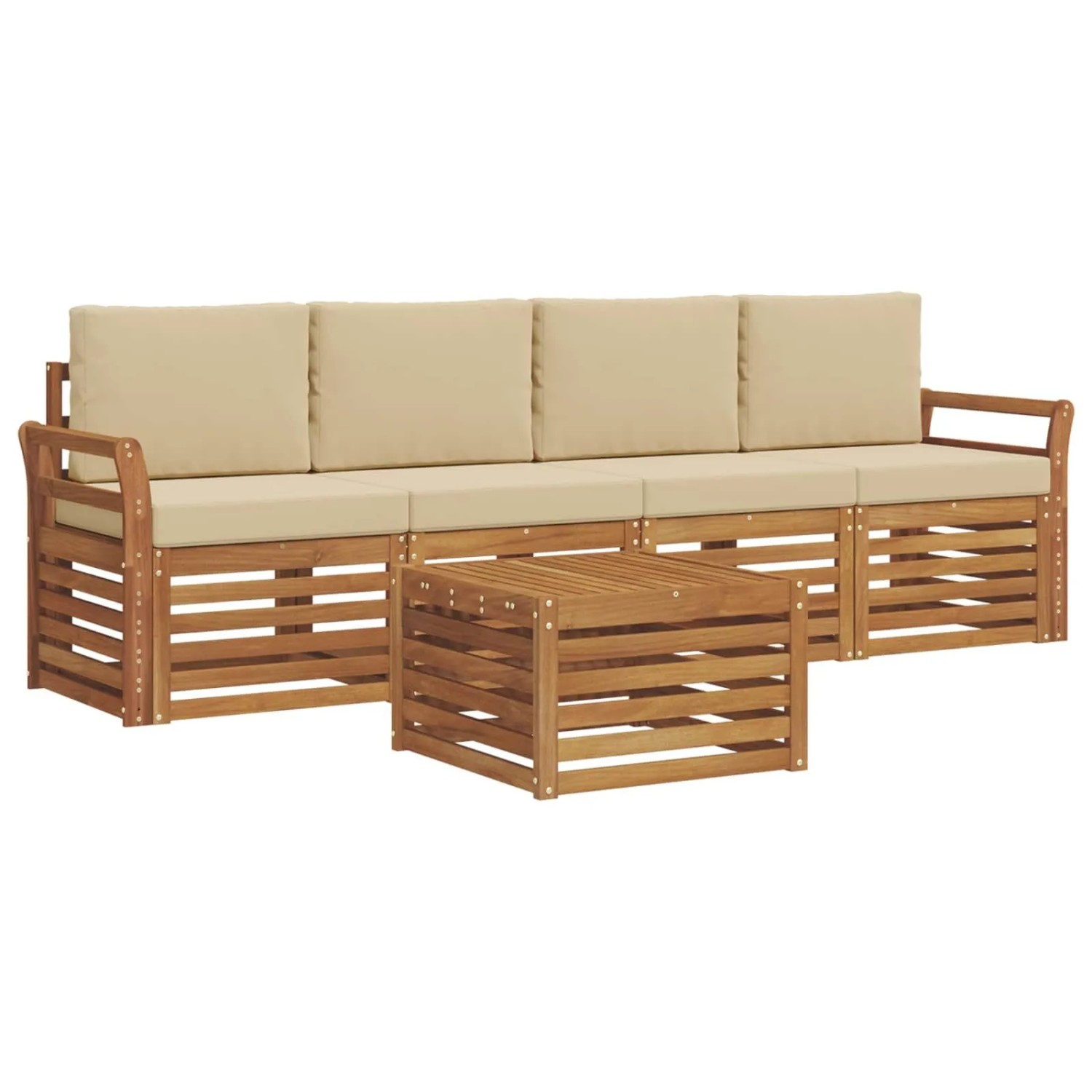 vidaXL Sofagarnituren 5-Tlg Natur und Beige Massivholz Akazie 3374333