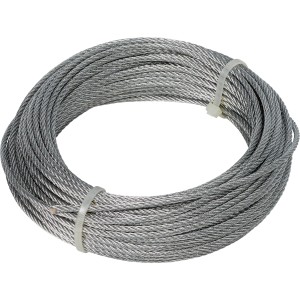 Aufgerolltes, verzinktes Drahtseil Basic, 3 mm x 20 m, geeignet zum Heben und Sichern von Lasten.