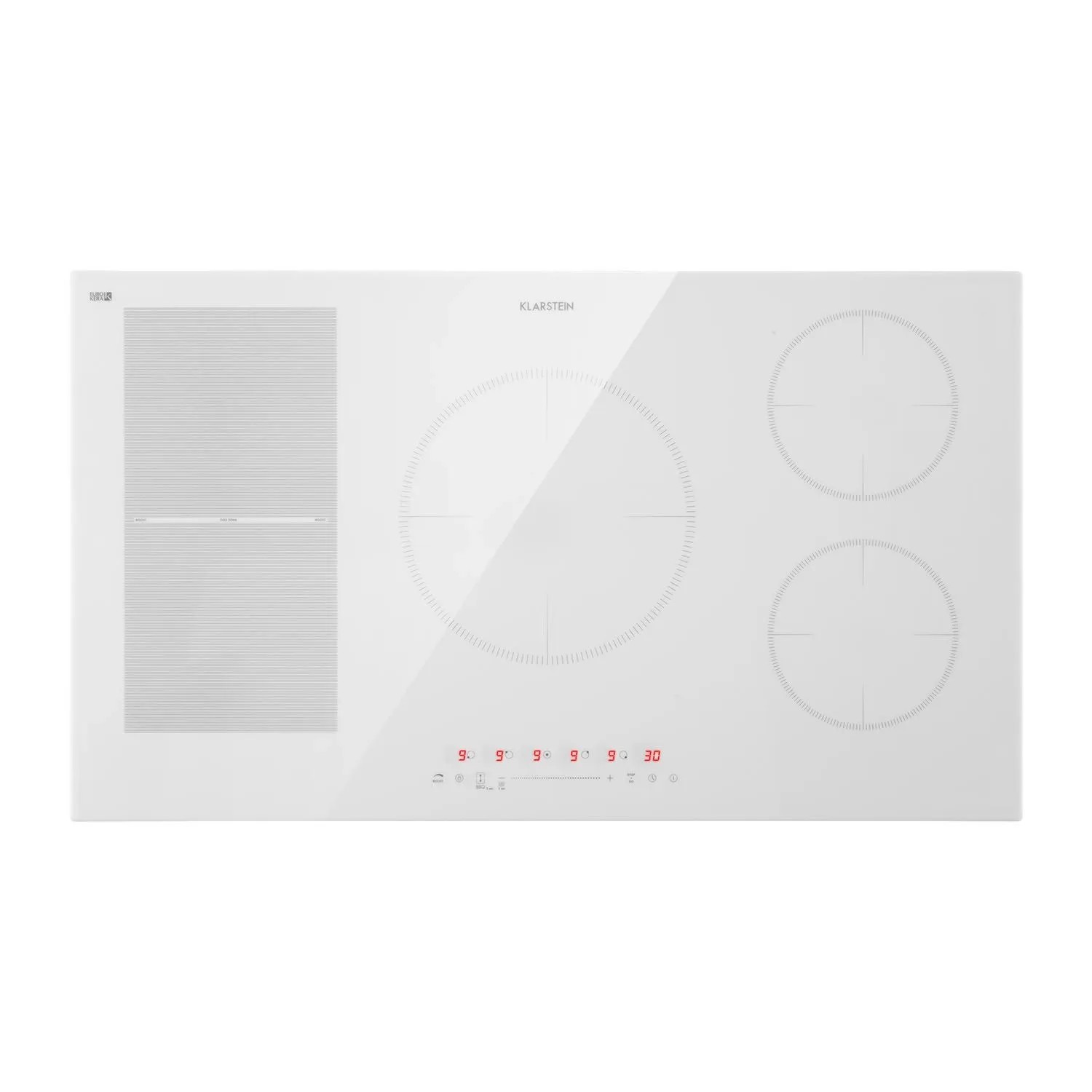 Klarstein Delicatessa 90 Hybrid Einbaukochfeld Induktion 5 Zonen 7400 W Weißes Glas