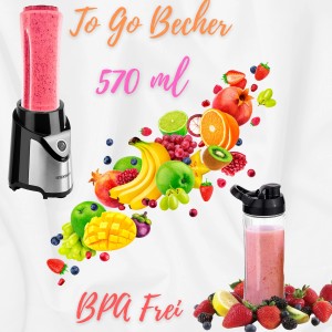 Steinborg Standmixer mit To-Go Becher und Früchten. 500 Watt Mixer für Smoothies.