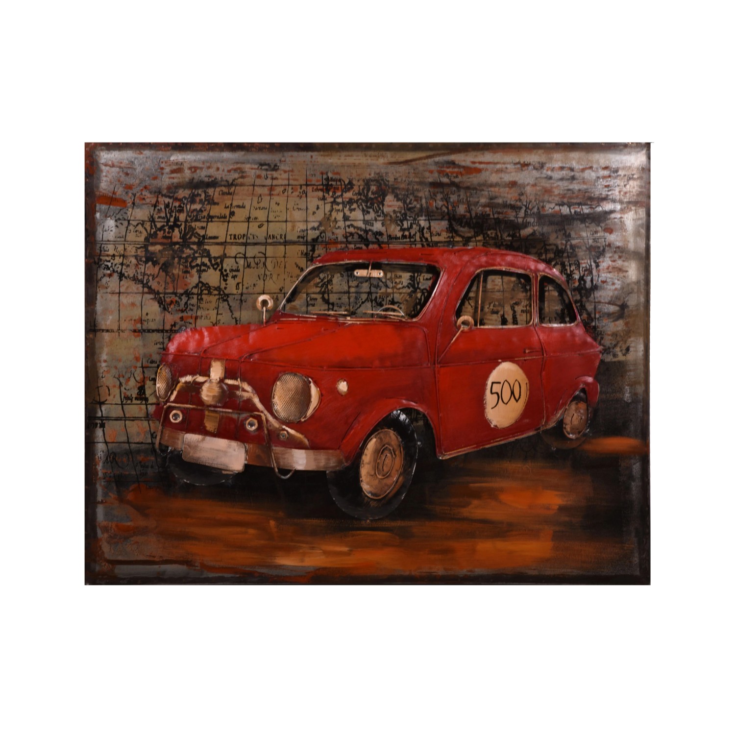 DELUKE 3D-Metallbild Rotes Auto Stahl Bunt 7x80x100cm Wandbild Wohnzimmerbild Dekobild Flur Büro
