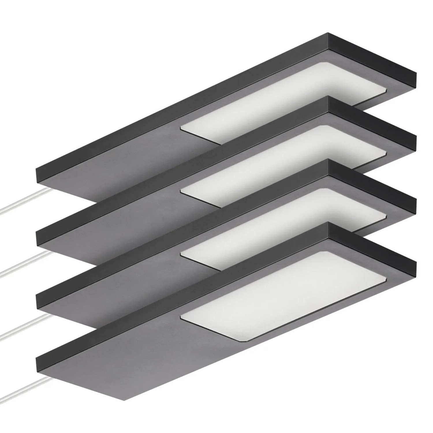 SOTECH 4er Set LED Möbelleuchten GIULIA II Ohne Sensor Schwarz 2700K Warmweiß inkl. Trafo und Verteiler