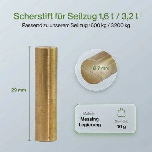 Messing Scherstift (7mm) für Seilzug 1,6t & 3,2t als Ersatzteil für Seilwinden.