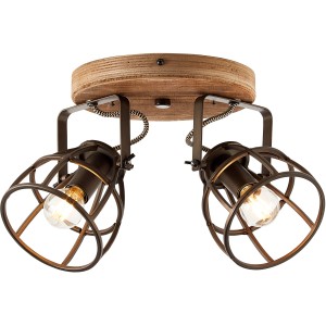 Schwarzer 2er Spot Matrix mit Holzsockel, flexible Leuchten für Wand und Decke.