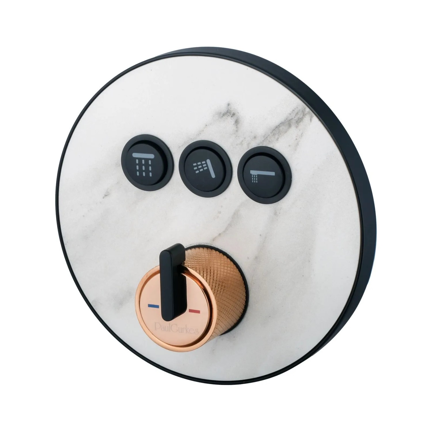 PaulGurkes Unterputz-Armatur 3-Wege Matt Schwarz Select mit Stein Rose-Gold