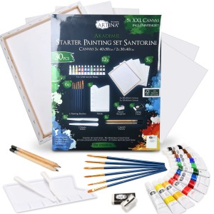 Artina Santorini Malset, 30-teilig für Acrylmalerei mit Leinwänden, Farben, Pinseln und Zubehör.