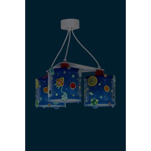 Dalber KinderDeckenlampe mit 3 Lichtern, Planeten und Sonnensystem Motiven, leuchtet im Dunkeln.