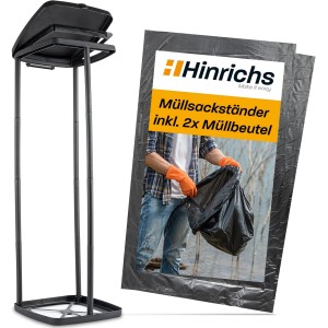 Hinrichs Müllsackständer mit Deckel und 2 Müllsäcken. Höhenverstellbarer, schwarzer Mülleimer.