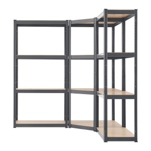 Graues Juskys 3er Regalsystem mit 12 Böden und hoher Tragkraft für Keller, Garage oder Werkstatt.