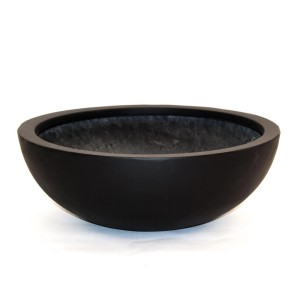 Eleganter, runder Pflanzkübel Schale aus Fiberglas, D34xH12cm, in Schwarz-Matt.