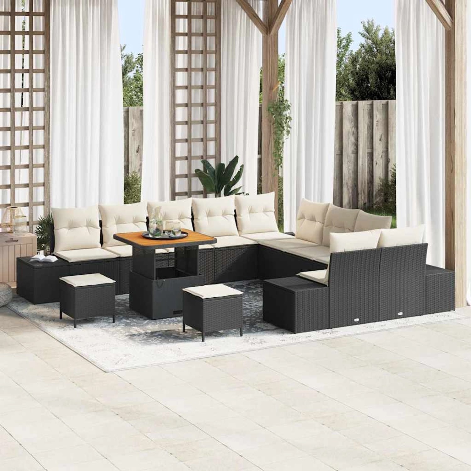 vidaXL Garten-Sofa-Set mit Kissen 13-Tlg Schwarz Poly Rattan 3362840 günstig online kaufen