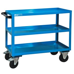 Lichtblauer PROREGAL Tischwagen mit 3 Etagen, 100x91x50cm, ideal für Werkstatt und Garage.