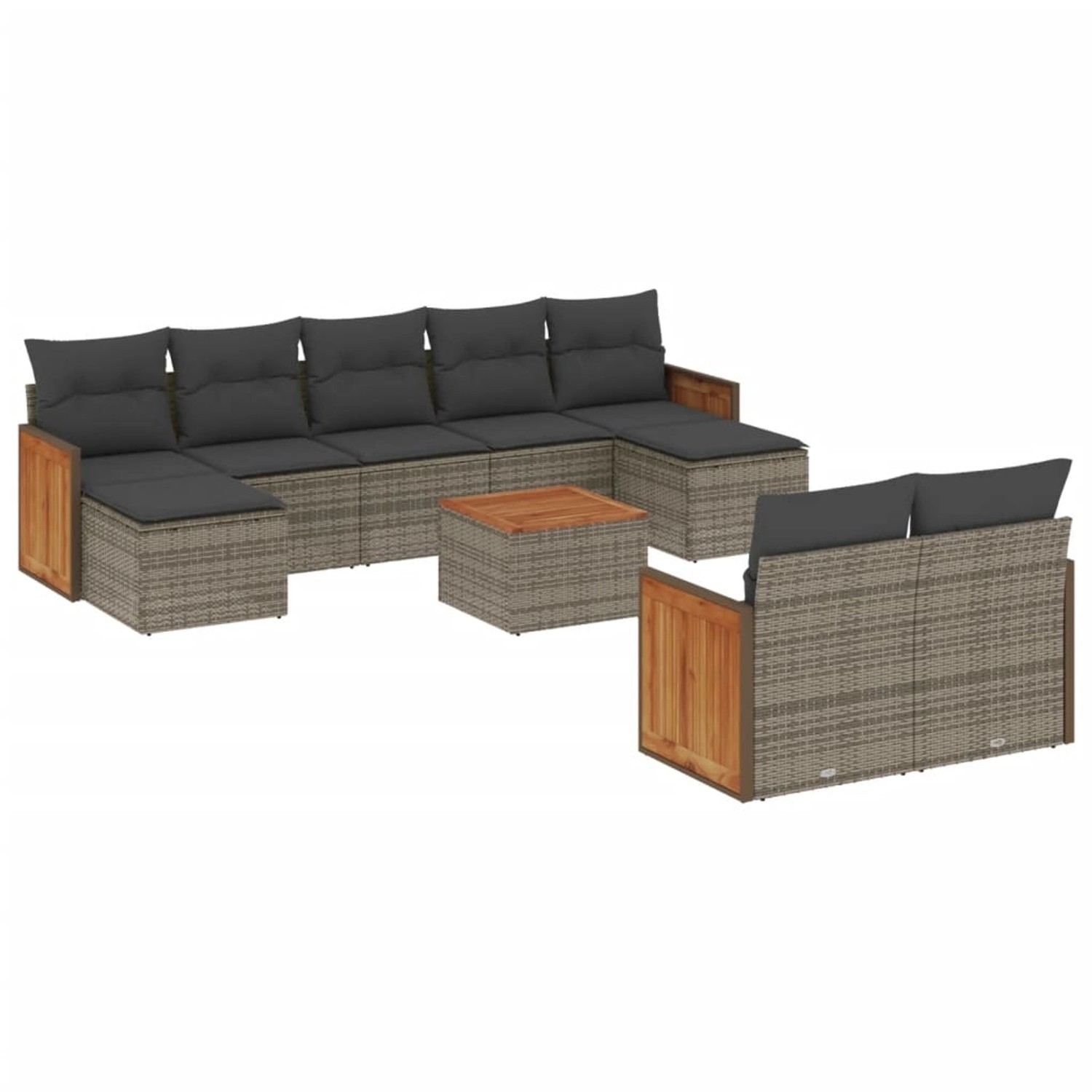 vidaXL 10-Tlg Garten-Sofagarnitur mit Kissen Grau Poly Rattan 3260492 günstig online kaufen