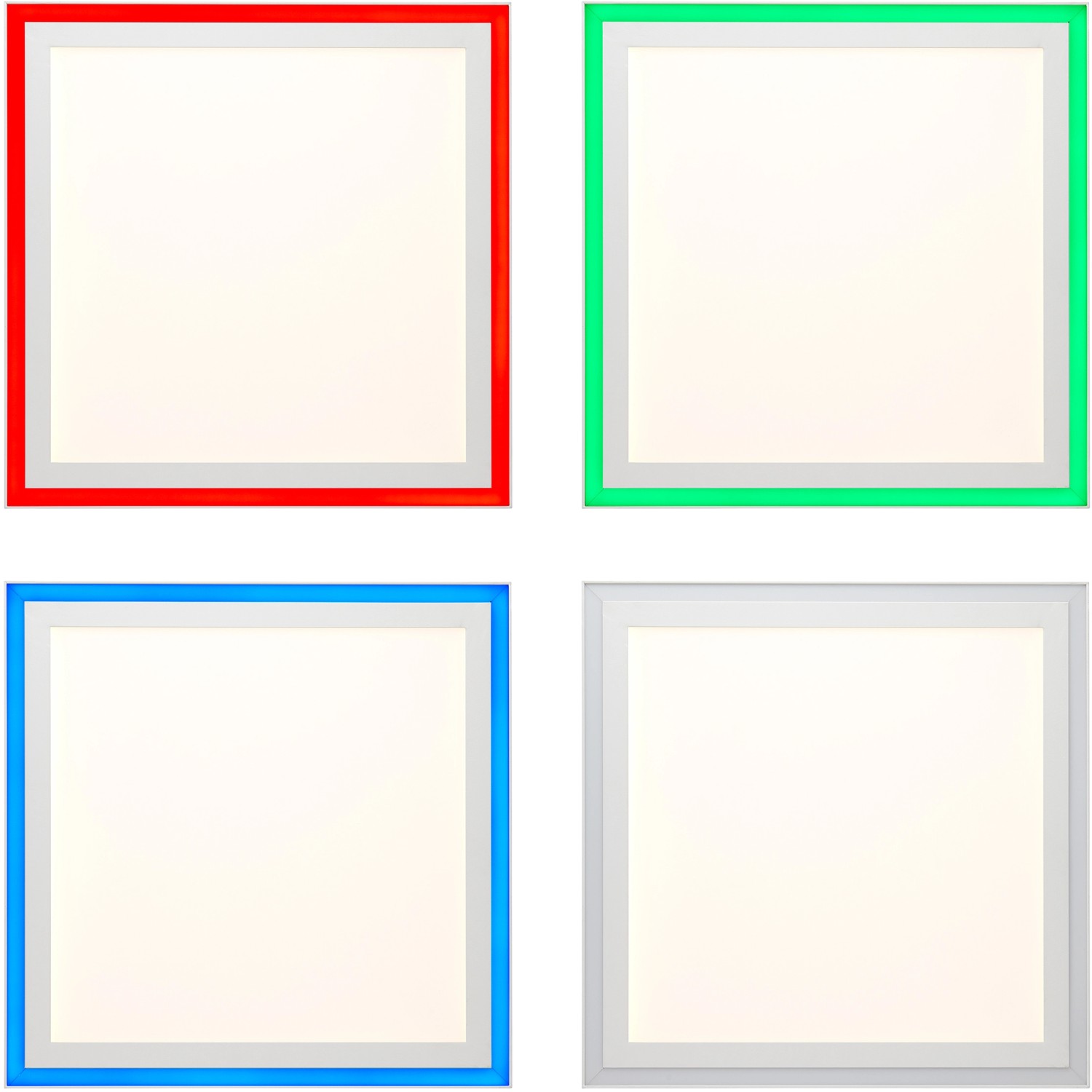 LED-Deckenleuchte Lanette RGB, weiß, mit farbigen Rahmen (rot, grün, blau, silber) zur individuellen Lichtgestaltung.