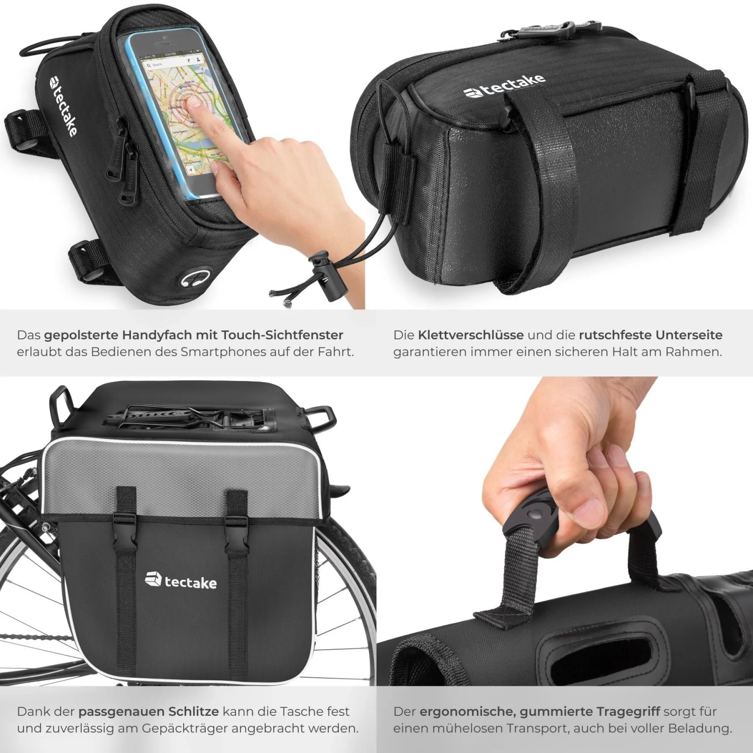 Tectake Set Fahrradtasche Georg und Fahrradrahmentasche Große Fahrradtasche Mit 2 Fächern Rahmentasche Mit Touch Handyfach 18 x 8 5 x 8 5 cm 18 x 8 5_7