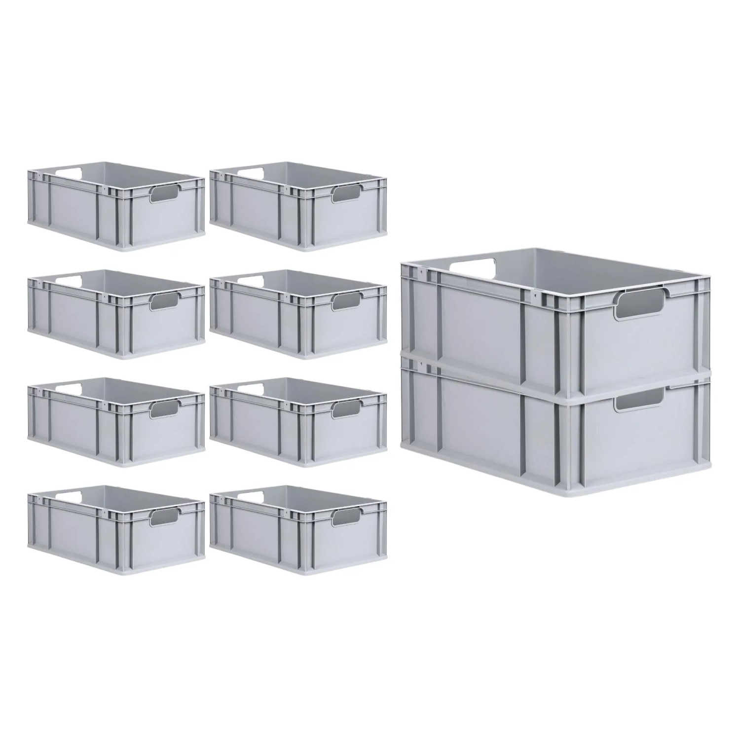 PROREGAL Spar Set: 10 graue Euroboxen Nextgen Economy mit Deckel, 44 Liter, für Lagerung und Transport.