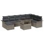 Graues 9-teiliges vidaXL Garten-Sofa-Set mit Tisch und Kissen.