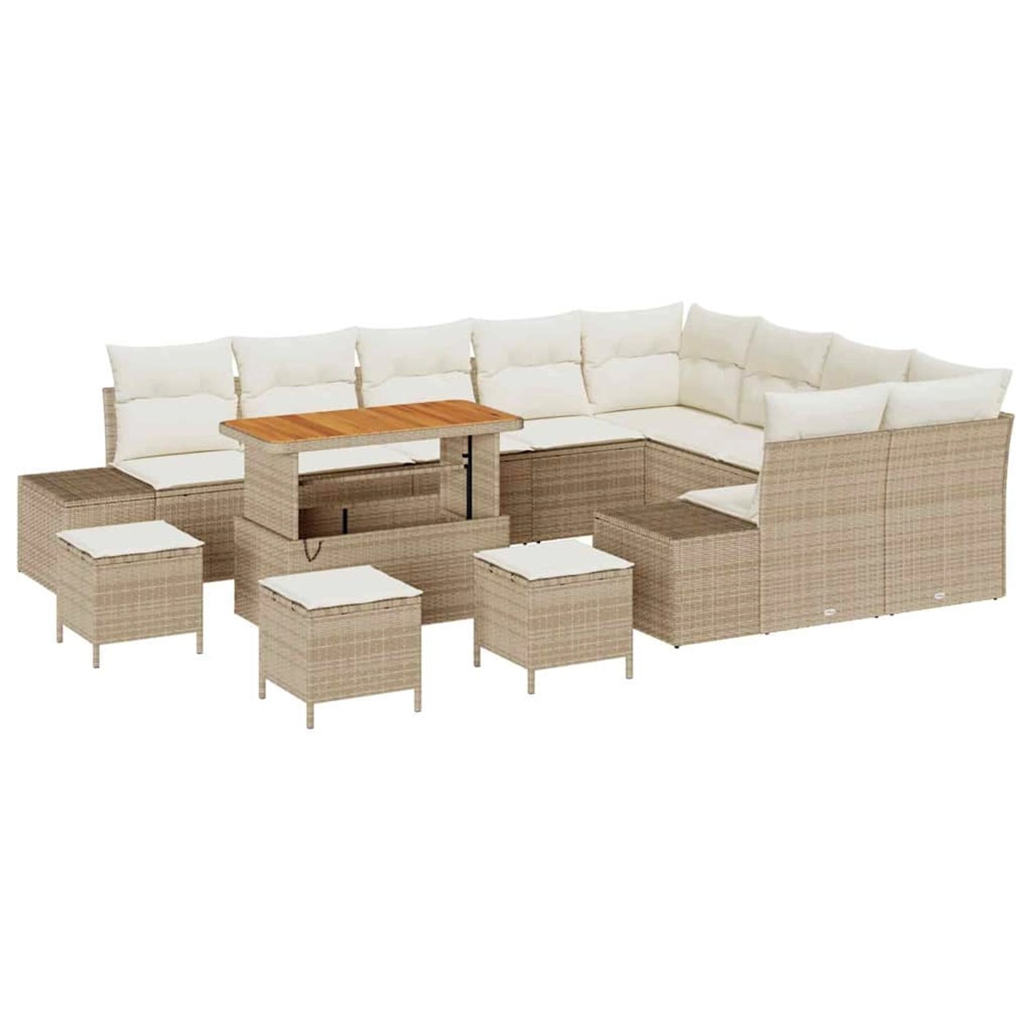 vidaXL Garten-Sofa-Set mit Speicher 13-Tlg Beige Poly Rattan 3362831 günstig online kaufen