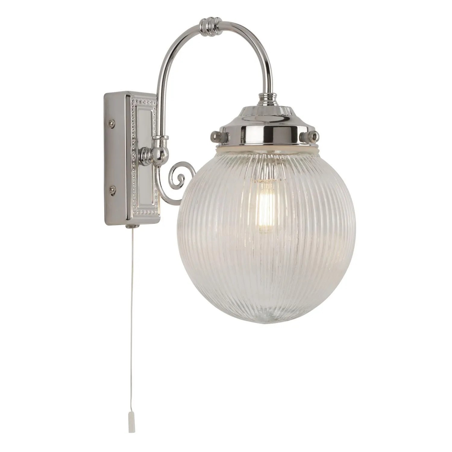 Licht-Erlebnisse Badlampe Glas Metall E14 IP44 Mit Schalter Chrom Weiß Kugel Jugendstil