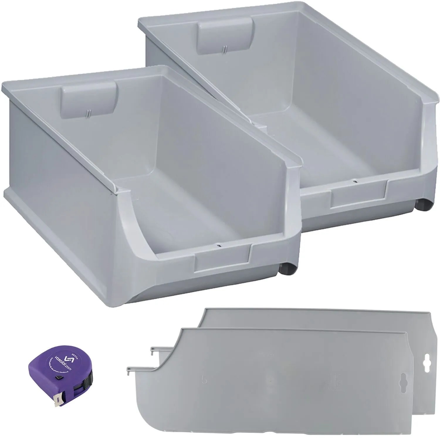 vasalat Set Stapelboxen Größe 5 500x310x200 mm Grau mit Trennsteg 2 Stück