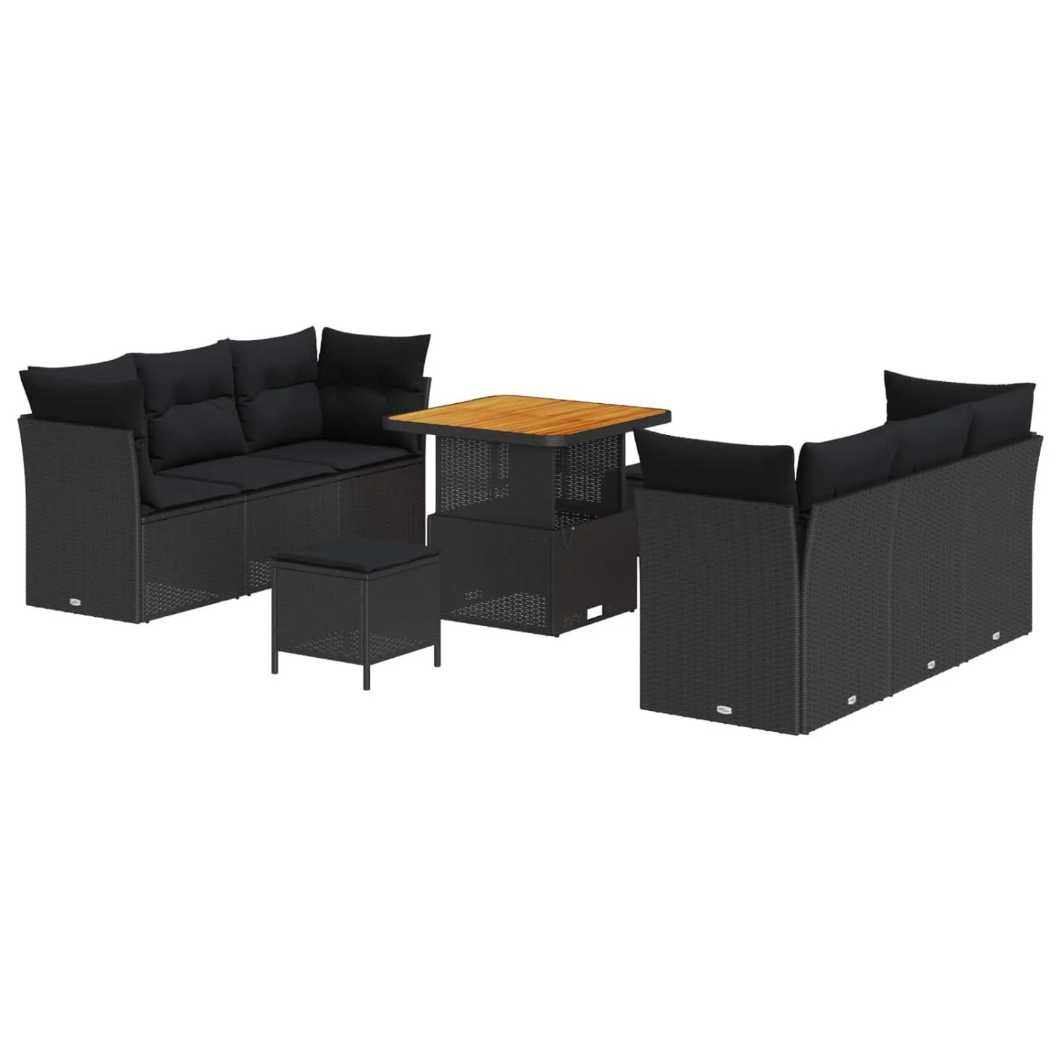 vidaXL Gartensofa-set mit Kissen 9-Tlg Schwarz Poly-Rattan 3363384 günstig online kaufen