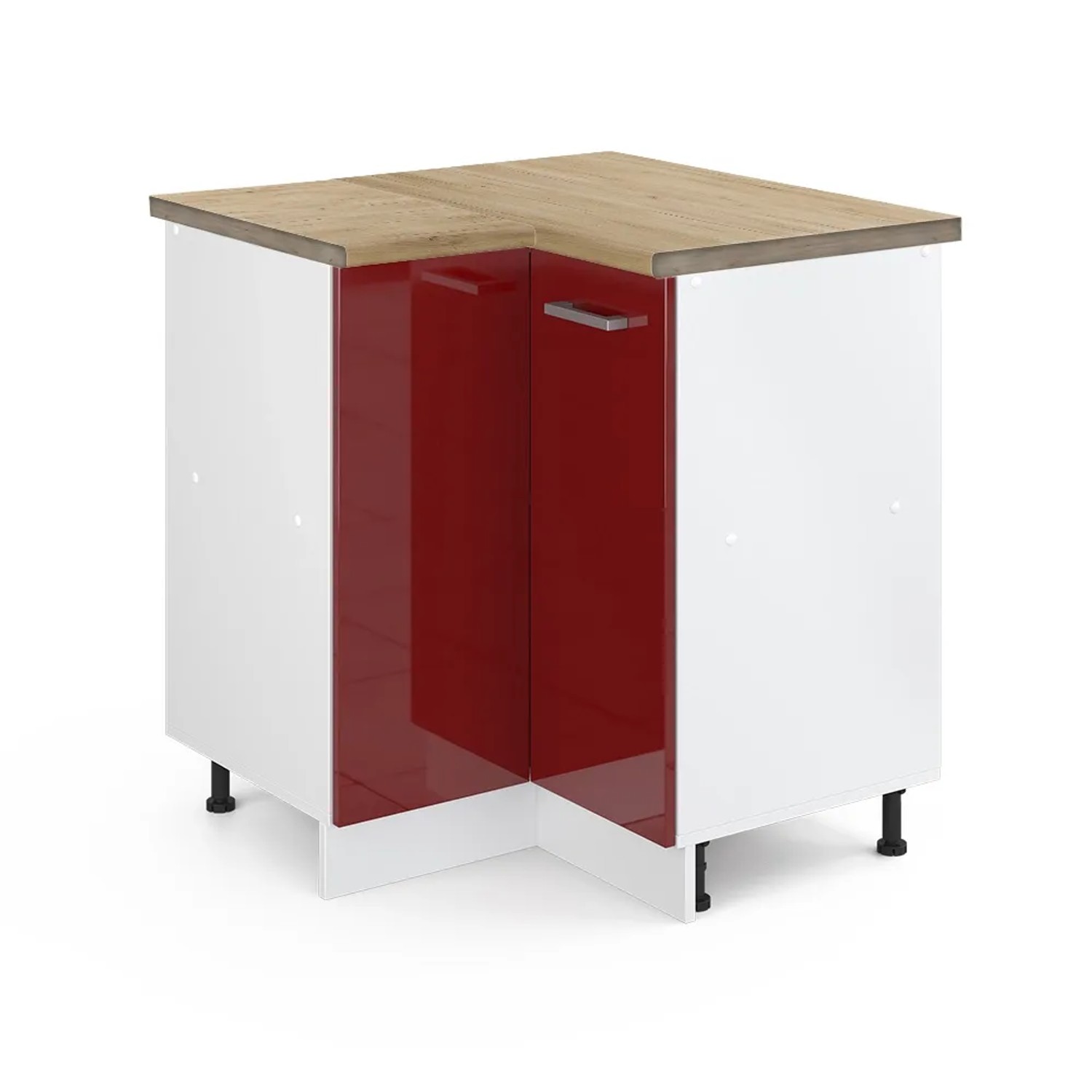 Vicco Eckunterschrank R-Line Bordeaux Hochglanz/Weiß 76 cm AP Eiche