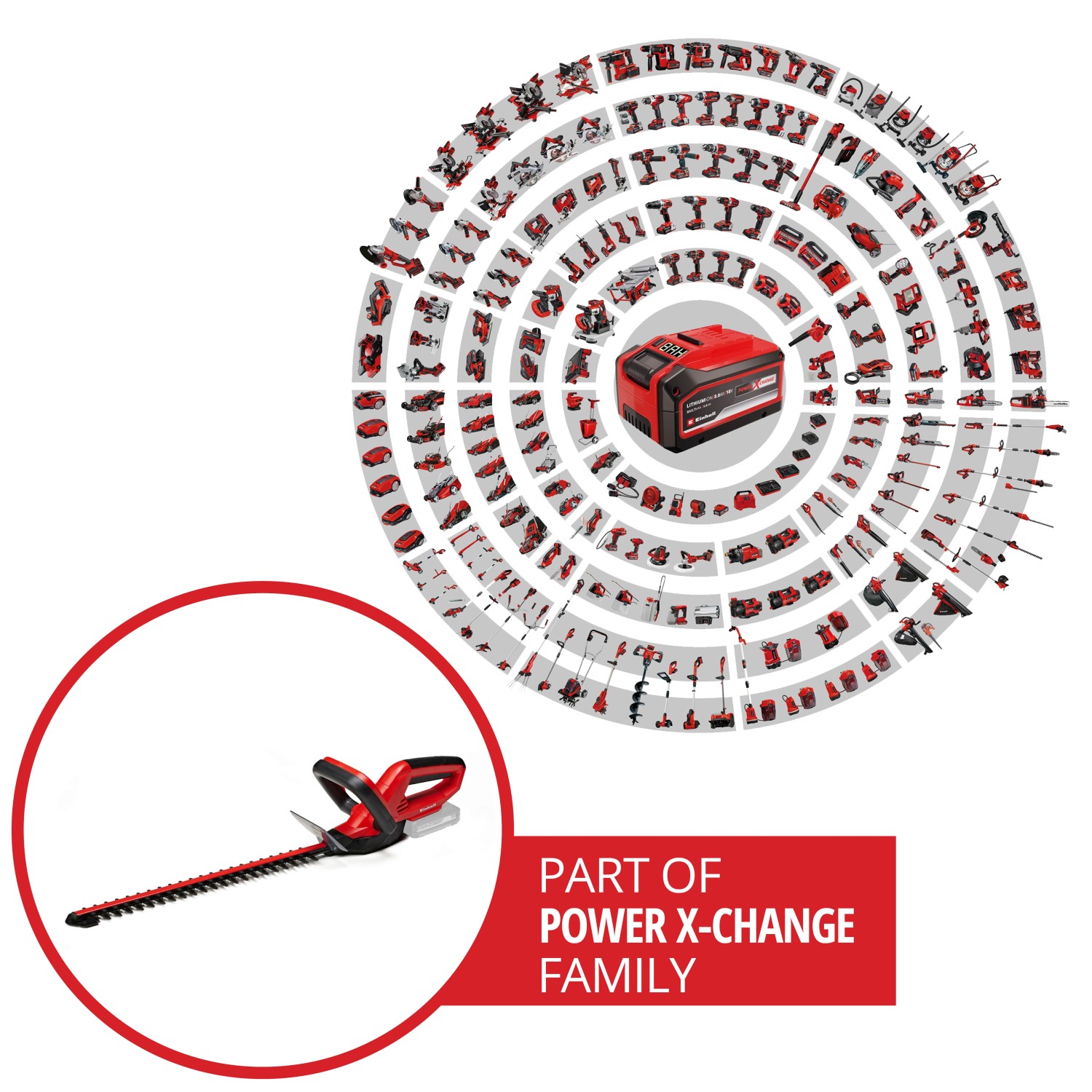 Einhell Akku-Heckenschere GC-CH 1846 Li Solo, Teil der Power X-Change Familie.