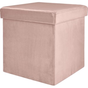 Rosa Falt-Hocker Blush Bordeaux, 38x38x38 cm, aus Samt, ideal als Sitzhocker und Stauraum.