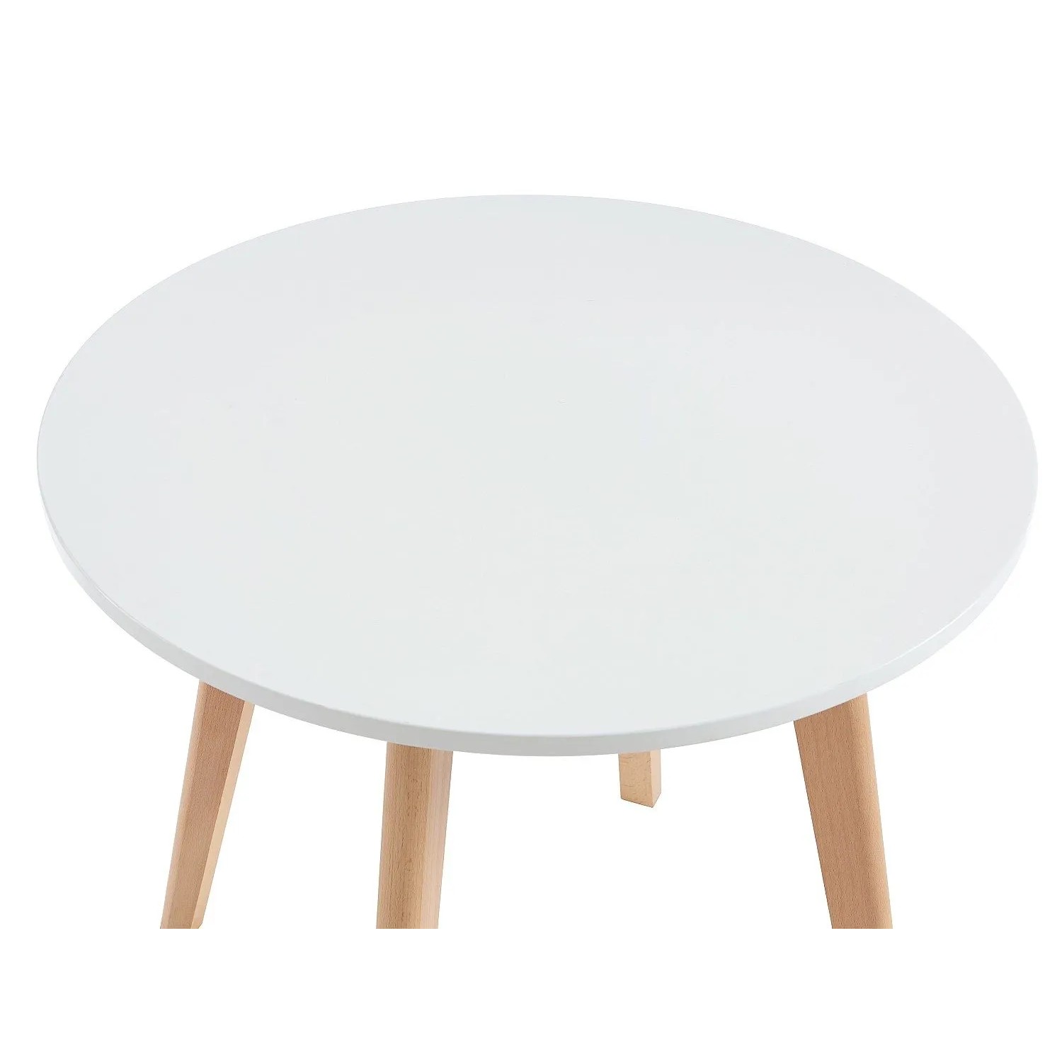 Runder weißer Kindertisch Louloune mit hellen Holzbeinen, 60 cm, skandinavisches Design.