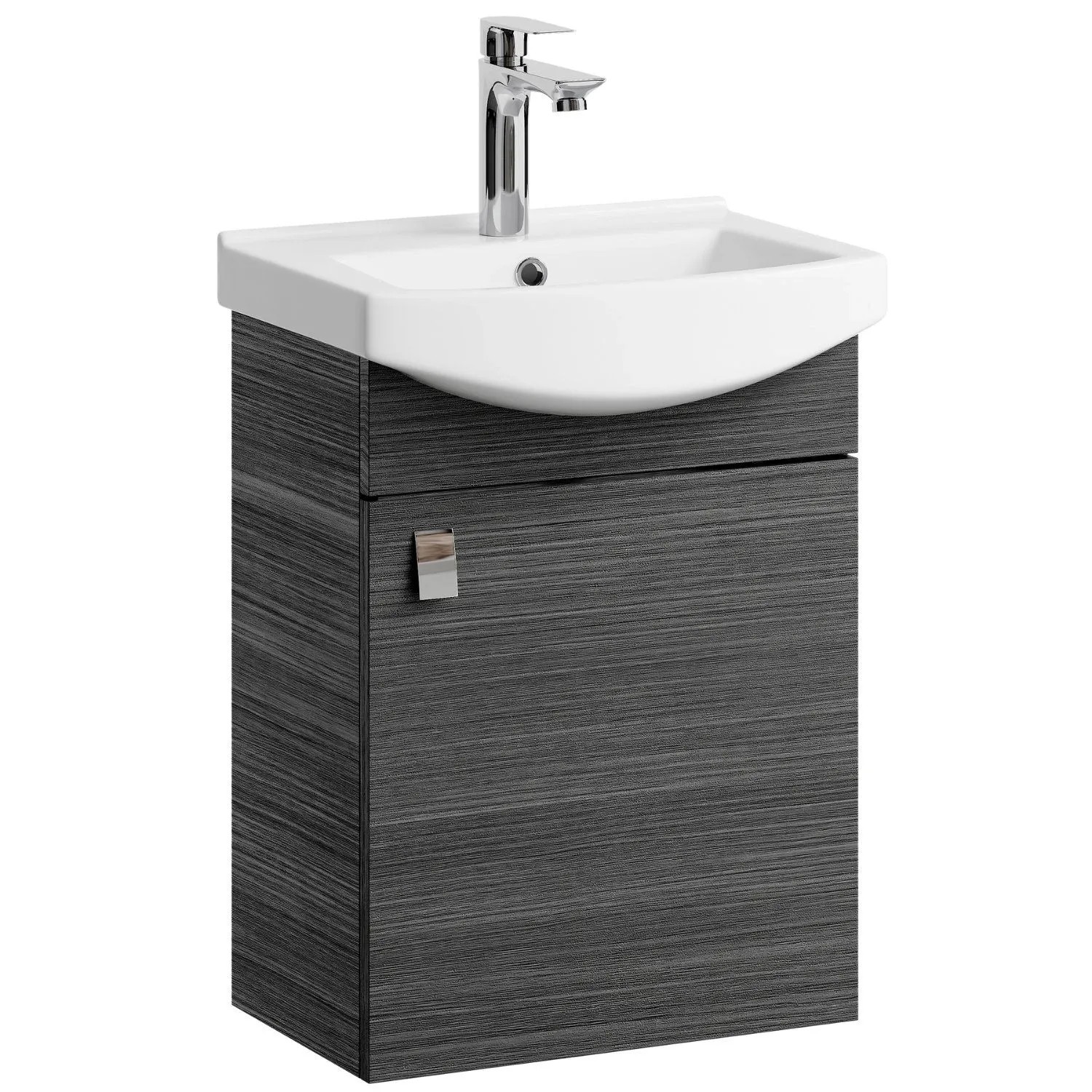 Planetmöbel Waschtischunterschrank 45 cm Anthrazit mit Keramikwaschbecken Armatur Chrom Soft Close