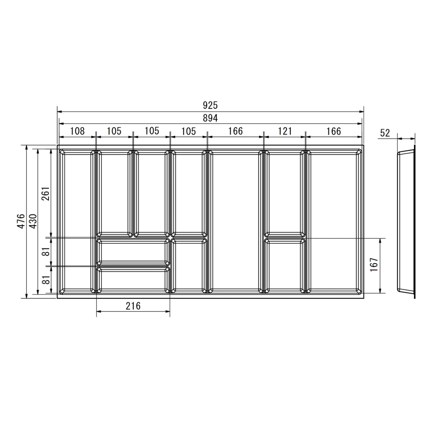 SOTECH Orga-Box Junker Slim Besteckeinsatz Höhe 52 mm Für Korpusbreite 1000 mm Lavagrau Für JUNKER SLIM Schubladensystem_4