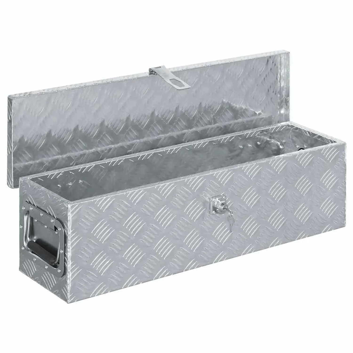 DELUKE Aluminiumbox Mit Deckel Abschließbar Alubox Deichselbox Alu Anhängerbox Werkzeugkiste Transportbox Metallkiste 80,5x22x22cm Silber_2