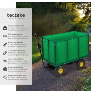 Tectake Bollerwagen  Mit Klappbaren Seitenwänden Luftreifen  108 x 54 x 79 50 cm Grün