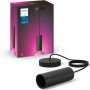 Philips Hue Lightguide Lampe mit schwarzer Textilkabel-Pendel in Zylinderform und Verpackung.