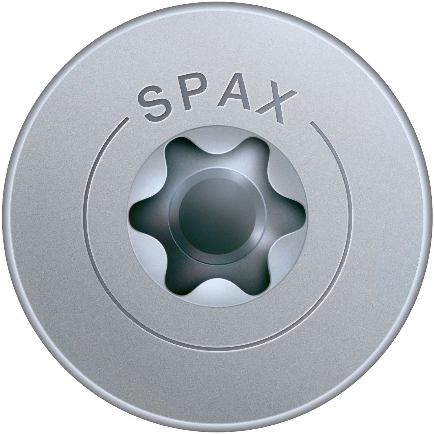 Detailaufnahme Spax Universalschraube Flachkopf mit T-Star plus Antrieb.
