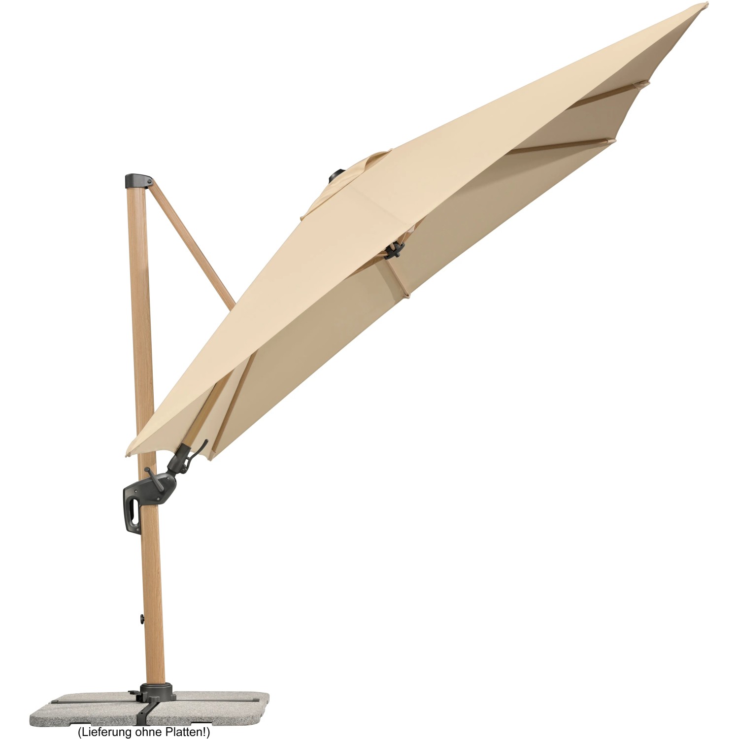 Schneider Ampelschirm, 360x300 cm, Natur, mit Kurbel. Quadratischer Sonnenschirm mit Dreh- und Neigungsfunktion.
