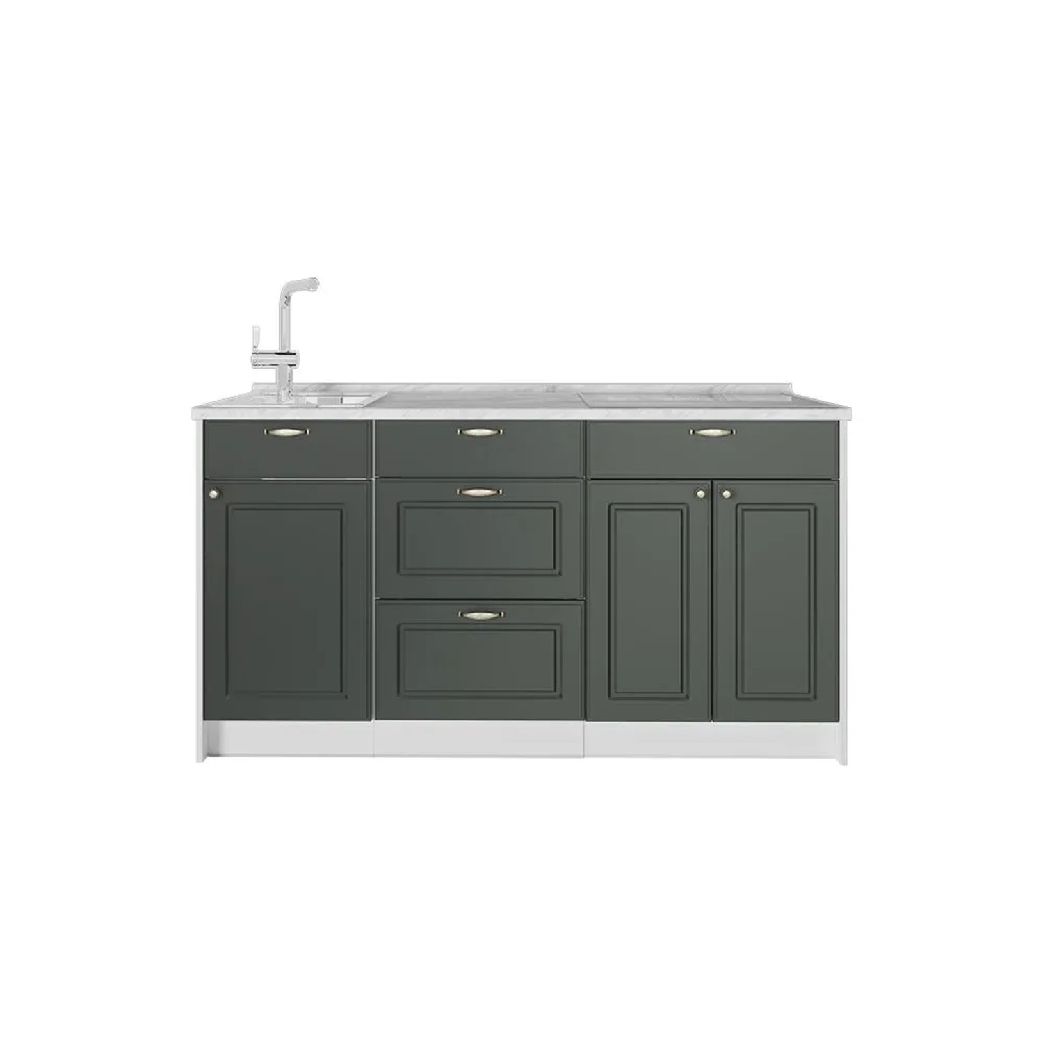 Vicco Küchenblock Fame-Line Grün-Gold Landhaus/Weiß 150 x 81 Arbeitsplatte Marmor Art Nr 70424