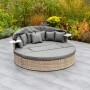 Merxx Relaxinsel Riva Premium, graue Lounge-Gartenmöbel mit Sonnendach und Kissen.